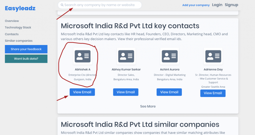 HR contacts database using EasyLeadz email finder tool